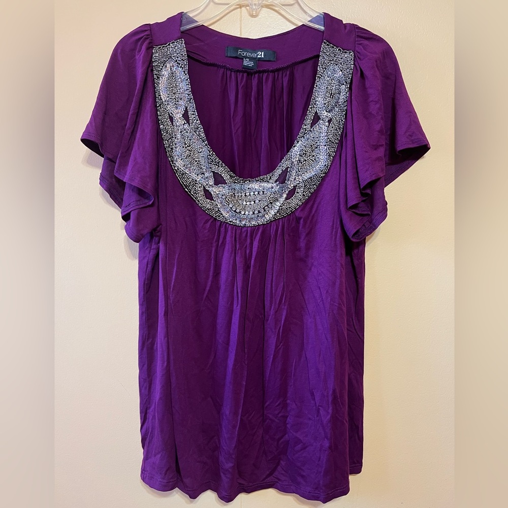 Forever 21 Casual Purple Sequin Blouse